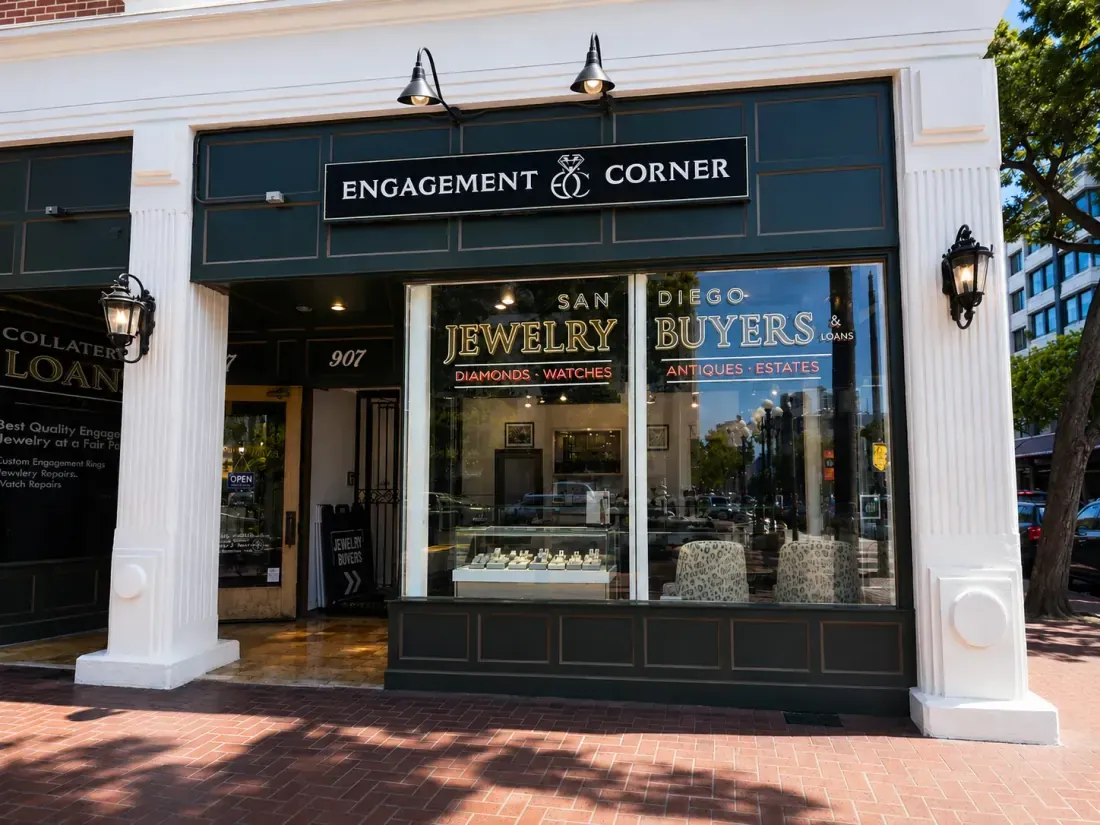 The San Diego Jewelry Buyers storefront on 6th Avenue in daylight